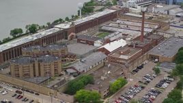 4.8K aerial stock footage orbiting the Western State Penitentiary, Pittsburgh Aerial Stock Footage | AX105_214E