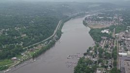 4.8K aerial stock footage of the Allegheny River, Verona, Pennsylvania Aerial Stock Footage | AX105_252E