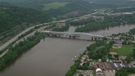 4.8K aerial stock footage of the Oakmont Hulton Bridge in Oakmont, Pennsylvania Aerial Stock Footage | AX106_003E