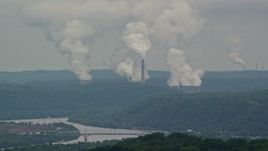 4.8K aerial stock footage of Beaver Valley Power Station, Hookstown, Pennsylvania Aerial Stock Footage | AX106_036E