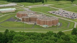 4.8K aerial stock footage orbiting Ohio State Penitentiary, Youngstown, Ohio Aerial Stock Footage | AX106_081E