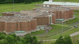 4.8K aerial stock footage of the front of Ohio State Penitentiary, Youngstown, Ohio Aerial Stock Footage | AX106_083E