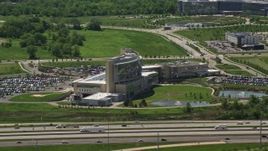 4.8K aerial stock footage approaching a modern hospital, Ahuja Medical Center, Beachwood, Ohio Aerial Stock Footage | AX106_182