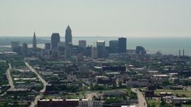 4.8K aerial stock footage of skyscrapers in Downtown Cleveland, Ohio Aerial Stock Footage | AX106_195