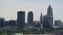 4.8K aerial stock footage of skyscrapers in Downtown Cleveland, Ohio Aerial Stock Footage | AX106_203E