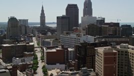 4.8K aerial stock footage of skyscrapers and high-rises in Downtown Cleveland, Ohio Aerial Stock Footage | AX106_223E