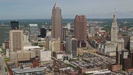 4.8K aerial stock footage orbiting skyscrapers in Downtown Cleveland, Ohio Aerial Stock Footage | AX106_232E