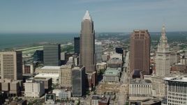 4.8K aerial stock footage orbiting Key Tower and Terminal Tower in Downtown Cleveland, Ohio Aerial Stock Footage | AX106_234