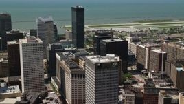 4.8K aerial stock footage of office buildings and skyscrapers in Downtown Cleveland, Ohio Aerial Stock Footage | AX106_239
