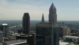 4.8K aerial stock footage orbiting 200 Public Square and Key Tower in Downtown Cleveland, Ohio Aerial Stock Footage | AX106_242