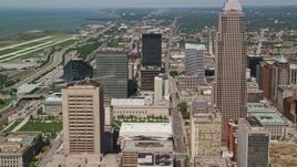 4.8K aerial stock footage approaching Key Tower and High-Rises in Downtown Cleveland, Ohio Aerial Stock Footage | AX106_249
