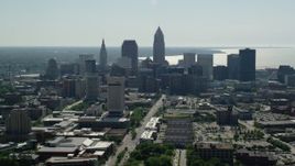 4.8K aerial stock footage of Downtown Cleveland and Cleveland State University, Ohio Aerial Stock Footage | AX107_005