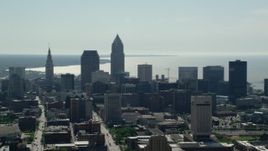 4.8K aerial stock footage of Downtown Cleveland skyscrapers and high-rises, Ohio Aerial Stock Footage | AX107_006