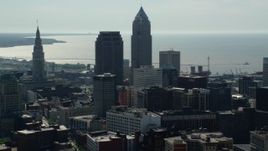 4.8K aerial stock footage of 200 Public Square and Downtown Cleveland skyscrapers, Ohio Aerial Stock Footage | AX107_008