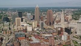 4.8K aerial stock footage of Key Tower and Terminal Tower, Downtown Cleveland, Ohio Aerial Stock Footage | AX107_034E