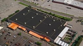 4.8K aerial stock footage approaching Home Depot, Cleveland, Ohio Aerial Stock Footage | AX107_058E