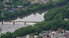 4.8K aerial stock footage of a dam on a river, Beaver Falls, Pennsylvania Aerial Stock Footage | AX107_131