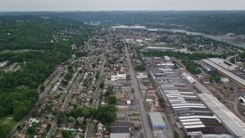 4.8K aerial stock footage of homes and small factories, Ambridge, Pennsylvania Aerial Stock Footage | AX107_146E