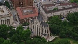 4.8K aerial stock footage orbiting Heinz Memorial Chapel, University of Pittsburgh, Pennsylvania Aerial Stock Footage | AX107_183