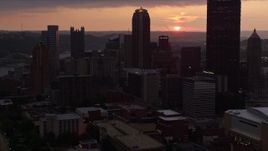 4K aerial stock footage of Downtown Pittsburgh skyscrapers, Pennsylvania, sunset Aerial Stock Footage | AX108_058E