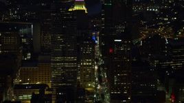 4K aerial stock footage of a medium shot of skyscrapers, Downtown Pittsburgh, Pennsylvania, night Aerial Stock Footage | AX108_208