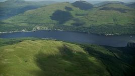 5.5K aerial stock footage tilt from The Cobbler revealing Loch Long, Scottish Highlands, Scotland Aerial Stock Footage | AX110_088