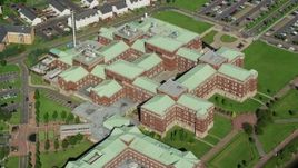 5.5K aerial stock footage of orbiting Golden Jubilee Hospital, Glasgow, Scotland Aerial Stock Footage | AX110_147