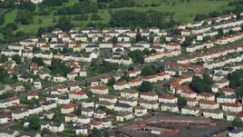 5.5K aerial stock footage of town houses in residential neighborhoods, Glasgow, Scotland Aerial Stock Footage | AX110_149