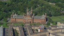 5.5K aerial stock footage of Kelvingrove Art Gallery and Museum, Glasgow, Scotland Aerial Stock Footage | AX110_176E