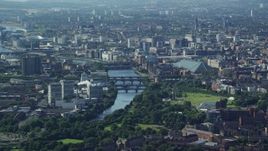 5.5K aerial stock footage of River Clyde flowing through Glasgow, Scotland Aerial Stock Footage | AX110_190E