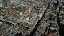 5.5K aerial stock footage fly over office buildings and city streets in Glasgow, Scotland Aerial Stock Footage | AX110_211