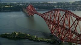 5.5K aerial stock footage of Forth Bridge on Firth of Forth, Scotland Aerial Stock Footage | AX111_068
