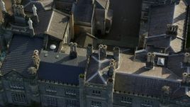 5.5K aerial stock footage fly over Dalmeny House and tilt to courtyard, Edinburgh, Scotland Aerial Stock Footage | AX111_091