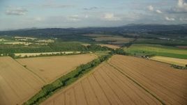 5.5K aerial stock footage fly over rural landscape of farmland and trees, Edinburgh, Scotland Aerial Stock Footage | AX111_103E