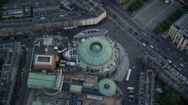 5.5K aerial stock footage of a bird's eye view of the Traverse Theatre and Usher Hall concert hall, Edinburgh, Scotland Aerial Stock Footage | AX111_137