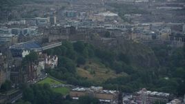 5.5K aerial stock footage of orbiting historic Edinburgh Castle on a hilltop, Scotland Aerial Stock Footage | AX111_149E