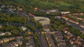 5.5K aerial stock footage of office building, Edinburgh, Scotland at sunset Aerial Stock Footage | AX112_004