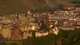 5.5K aerial stock footage of The Hub cathedral, Edinburgh, Scotland at sunset Aerial Stock Footage | AX112_033