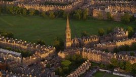 5.5K aerial stock footage of Barclay Viewforth Church, Edinburgh, Scotland at sunset Aerial Stock Footage | AX112_083