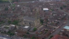 5.5K aerial stock footage of orbiting St Peter's Cathedral, Belfast, Northern Ireland Aerial Stock Footage | AX113_112