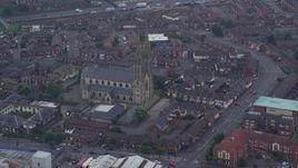 5.5K aerial stock footage of St Peter's Cathedral, Belfast, Northern Ireland Aerial Stock Footage | AX113_112E