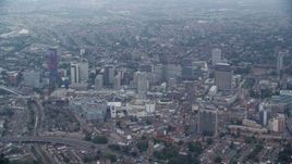 5.5K aerial stock footage of flying past the Centrale shopping mall and office buildings, Croydon, England Aerial Stock Footage | AX114_008E