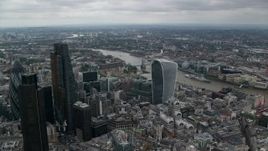 5.5K aerial stock footage approach 20 Fenchurch Street and Tower Bridge over River Thames, Central London, England Aerial Stock Footage | AX114_047
