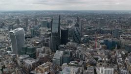 5.5K aerial stock footage approach The Gherkin and Central London skyscrapers, England Aerial Stock Footage | AX114_061