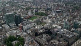 5.5K aerial stock footage fly over office buildings, approach Artillery Ground and Finsbury Square, Central London, England Aerial Stock Footage | AX114_064