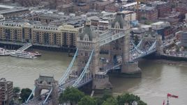 5.5K aerial stock footage of the famous Tower Bridge, London, England Aerial Stock Footage | AX114_087E