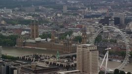 5.5K aerial stock footage of Big Ben and Parliament by the River Thames, London, England Aerial Stock Footage | AX114_164E