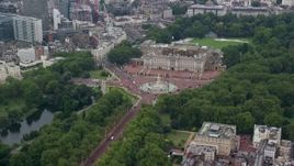 5.5K aerial stock footage approach Buckingham Palace and the Victoria Monument, London, England Aerial Stock Footage | AX114_170E
