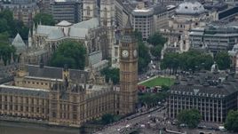 5.5K aerial stock footage video of a view of famous Big Ben, London, England Aerial Stock Footage | AX114_182