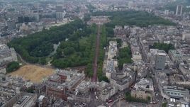 5.5K aerial stock footage fly over The Mall toward Buckingham Palace, London, England Aerial Stock Footage | AX114_204E
